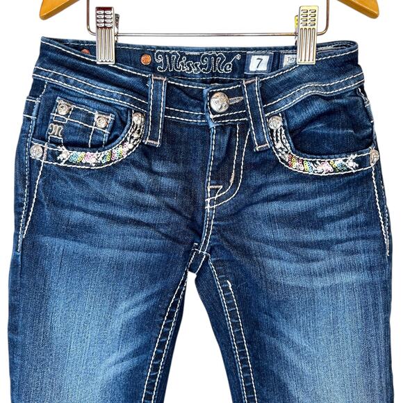 MISS ME Girls Capri Jeans Embellished Floral Sequin JK7115P2 Big Girl Size 7 - Picture 2 of 13